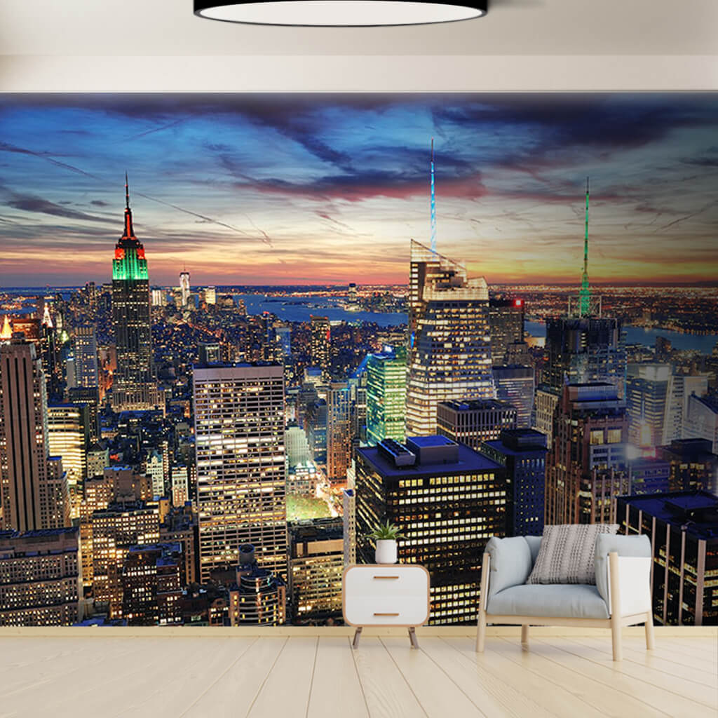 New York at night Skyscrapers and city skyline wall mural