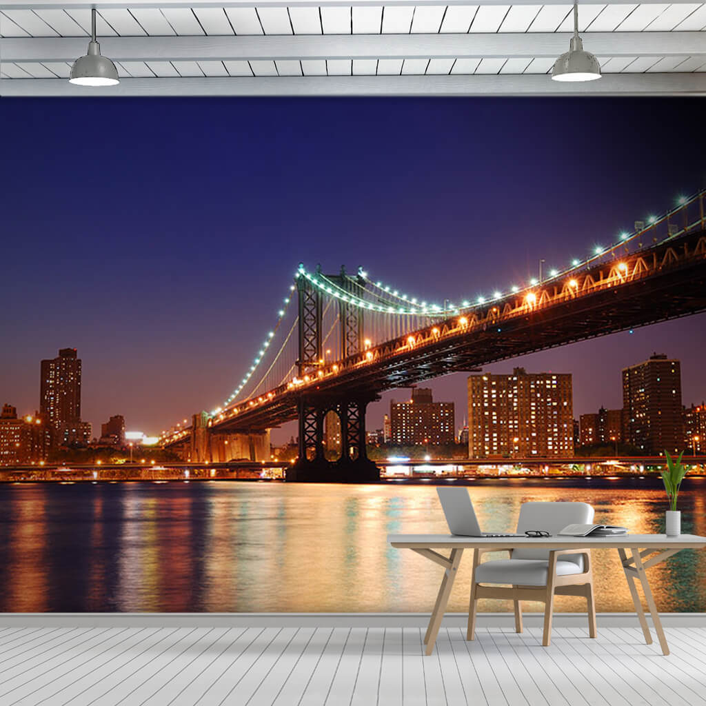 Hudson Nehri ve Manhattan Köprüsü New York duvar kağıdı