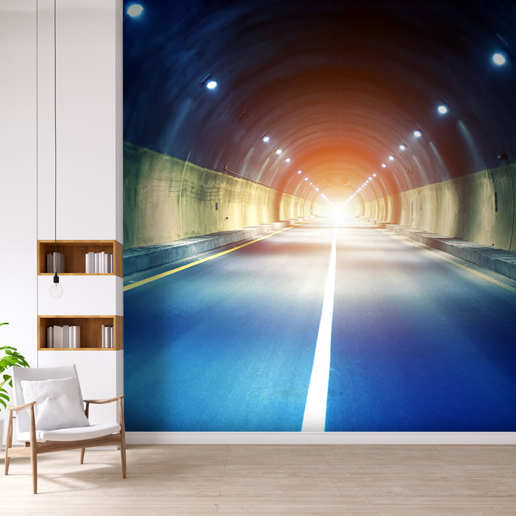 3D tunnel and highway depth effect scalable custom wall mural