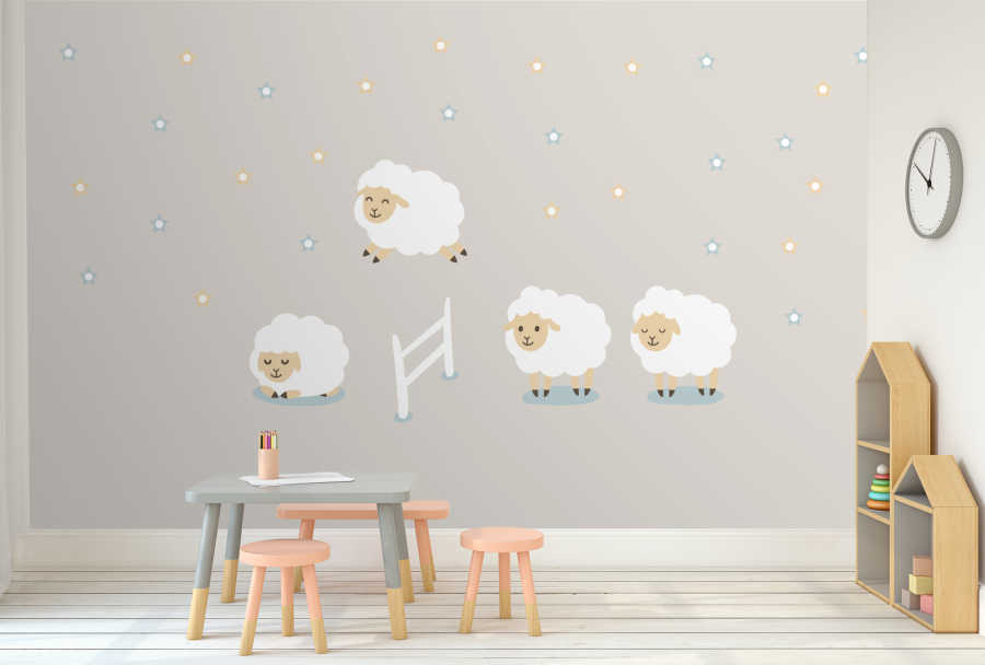 Lambs are jumping from the fence baby boy custom wall mural