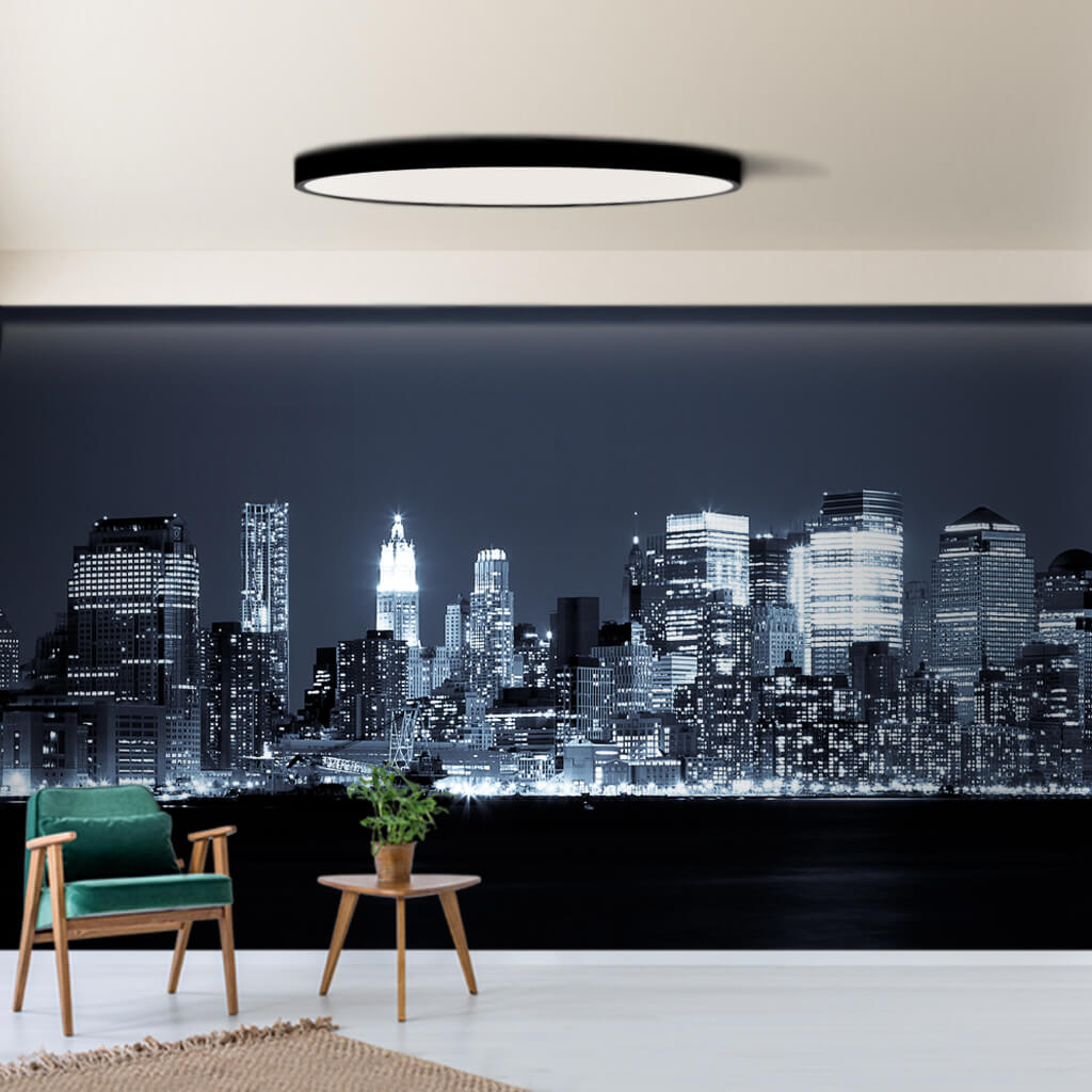 Panoramic black and white night New York skyline wall mural