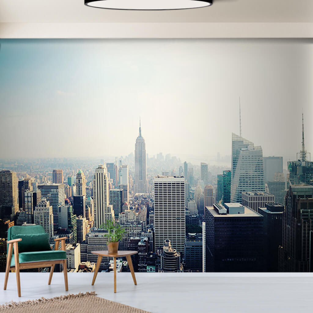 New York with skyscrapers city skyline and fog wall mural