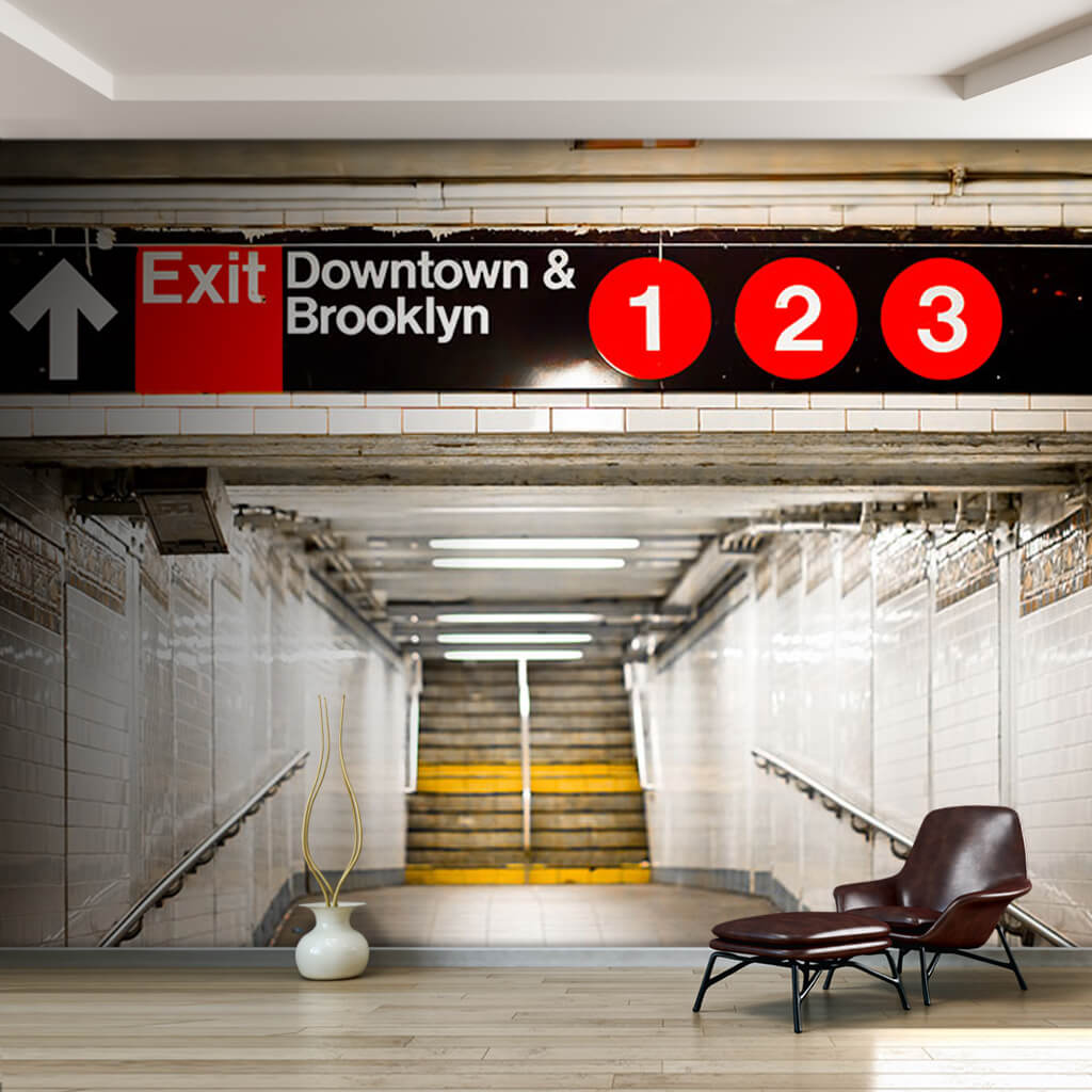 Brooklyn downtown subway metro exit tunnel with stairs
