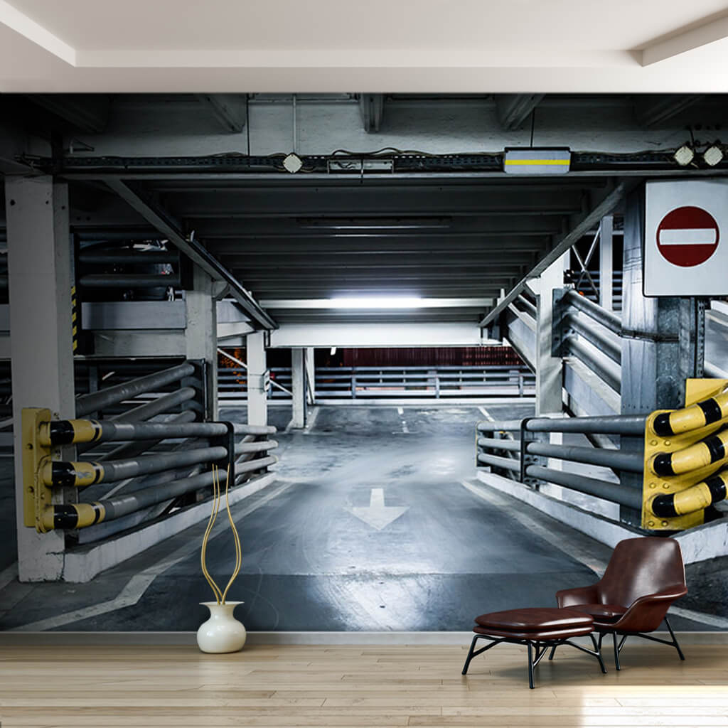 Underground parking lot and no entry sign custom wall mural