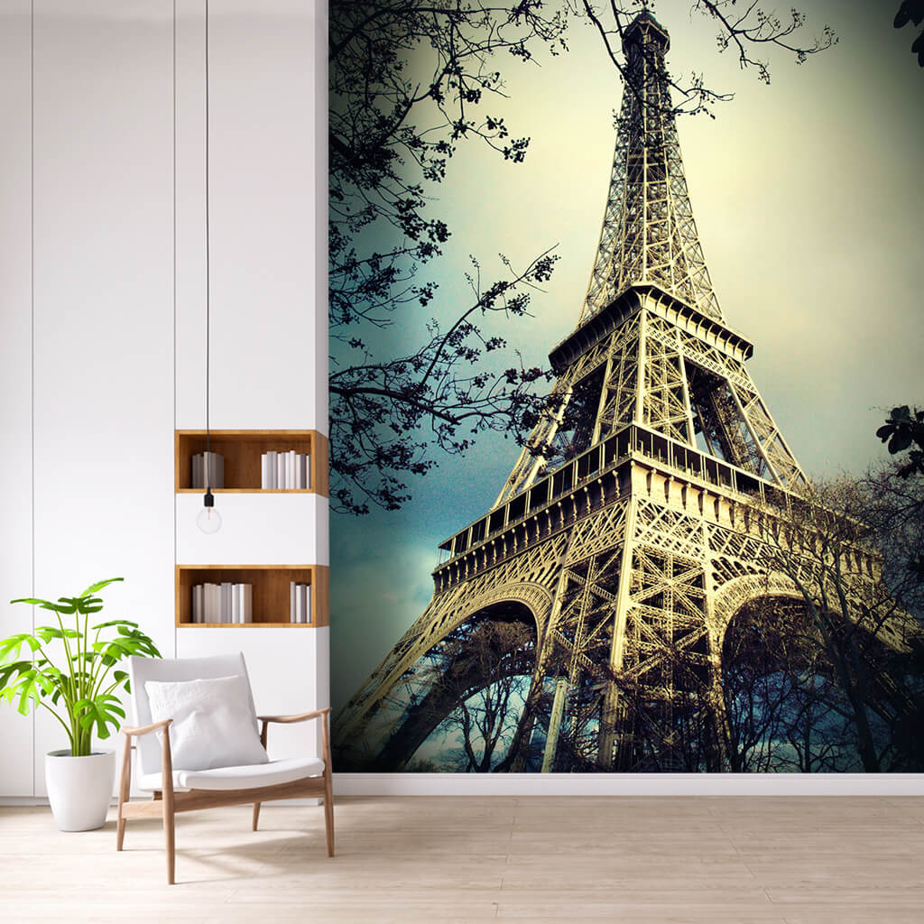 Eiffel tower with vintage antique effect custom wall mural