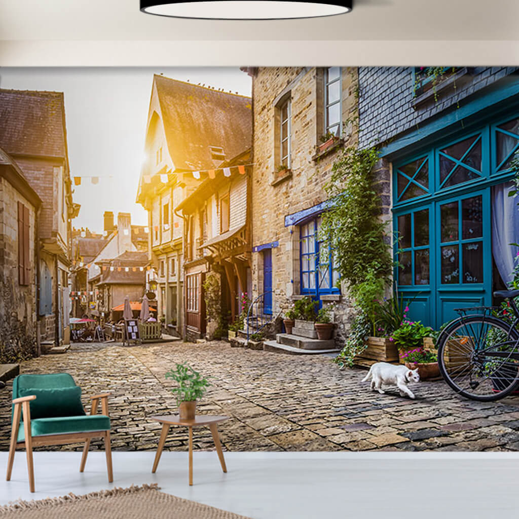 The cobblestone street of Cotes-d'Armor village wall mural