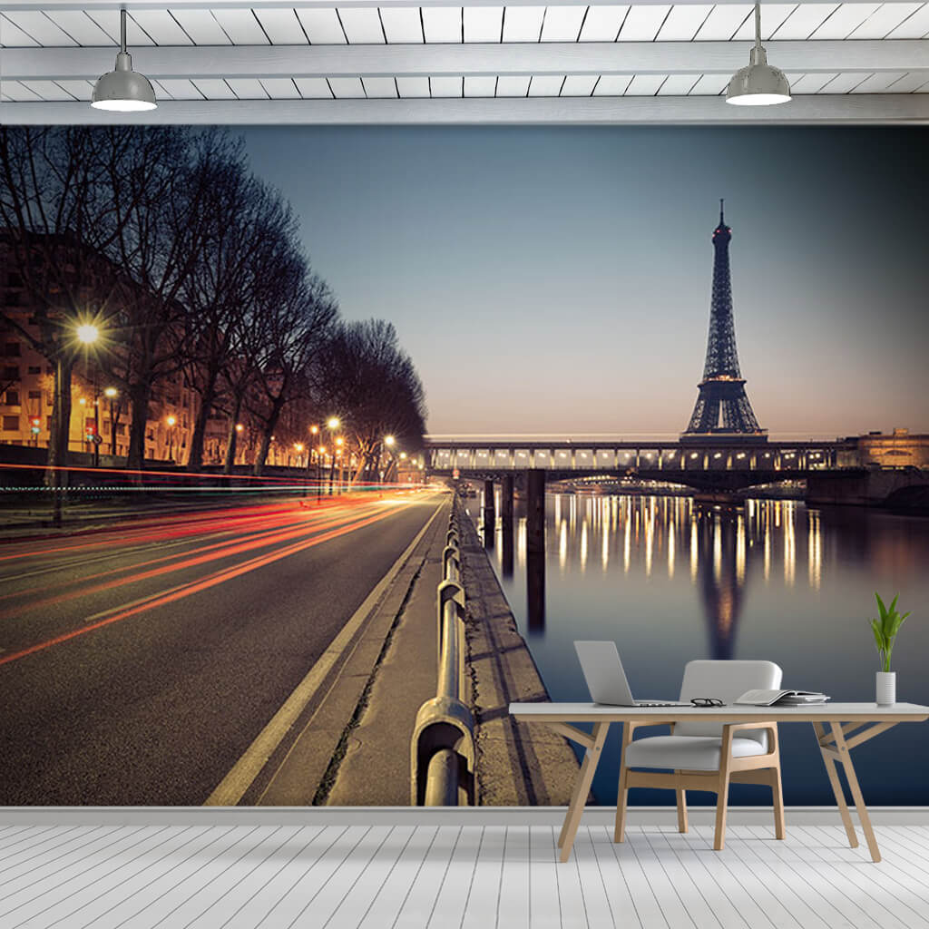 Gün batımında Eyfel Kulesi Paris uzun pozlama duvar kağıdı