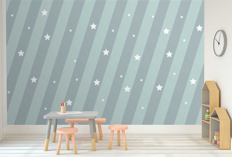 Starburst with soft colored strips baby boy room wall mural