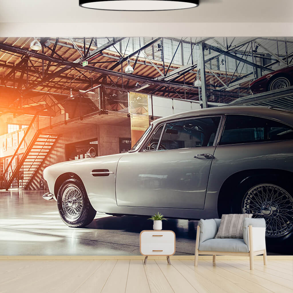Silver color classic sports car vintage custom wall mural