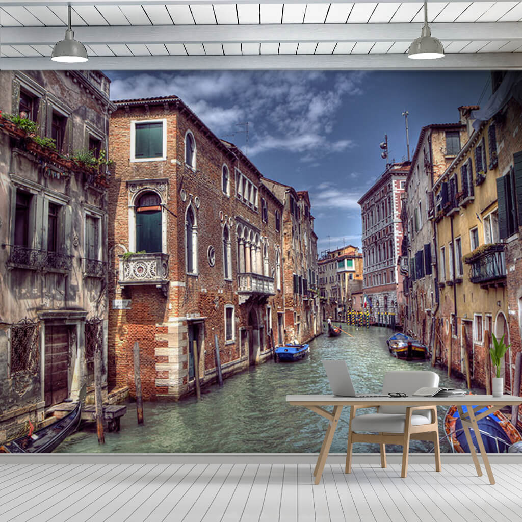 Historical buildings and gondolas on canal Venice wall mural