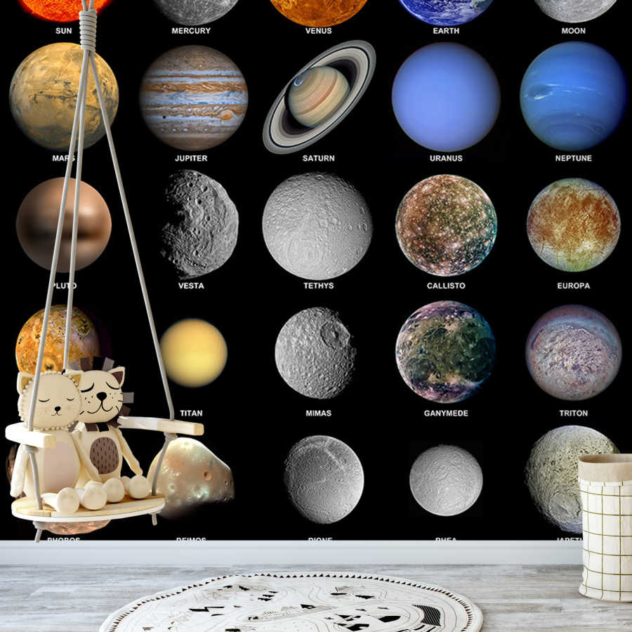 Solar system and planets children's room wall mural