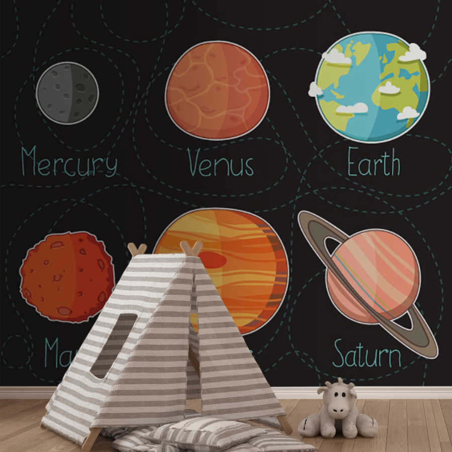 Parlak gezegenler merkür satürn çocuk odası duvar kağıdı