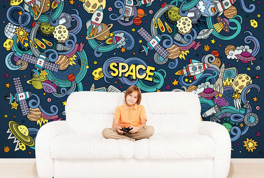 Uzay bilim kurgu uydu kainat galaksi çocuk odası duvar kağıdı