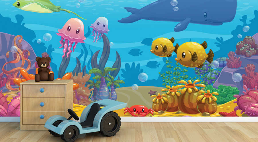 Jellyfishes whale crab under the sea kids room wall mural