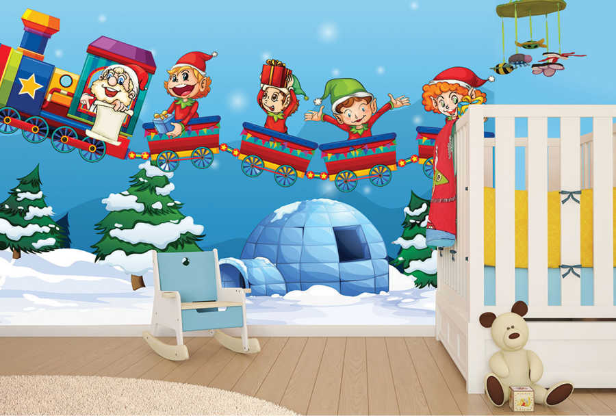 Santa's train in the North Pole kids room wall mural