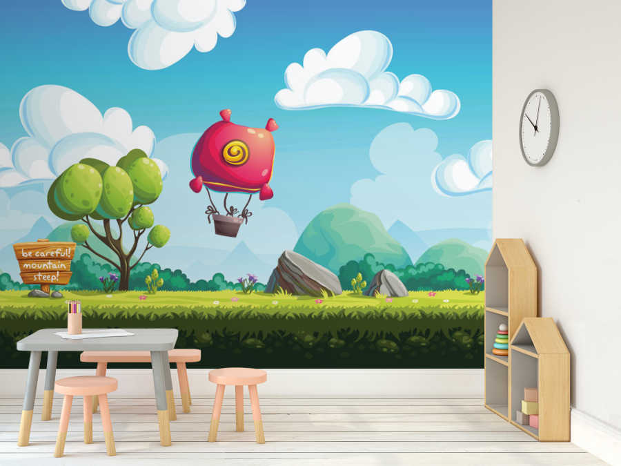 Travel to the mountains with hot air balloon kids wall mural