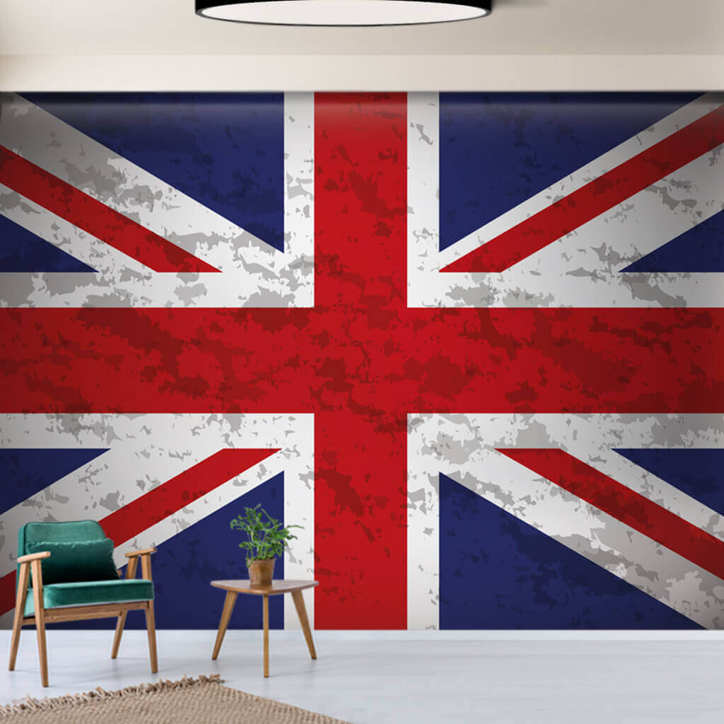 Eskitme efektli Birleşik Krallık Bayrağı Union Jack duvar kâğıdı