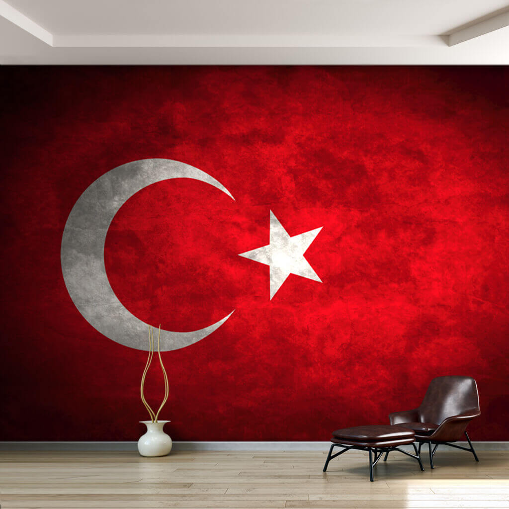 Kırmızı beyaz ay yıldızlı eskitme Türk Bayrağı duvar kâğıdı