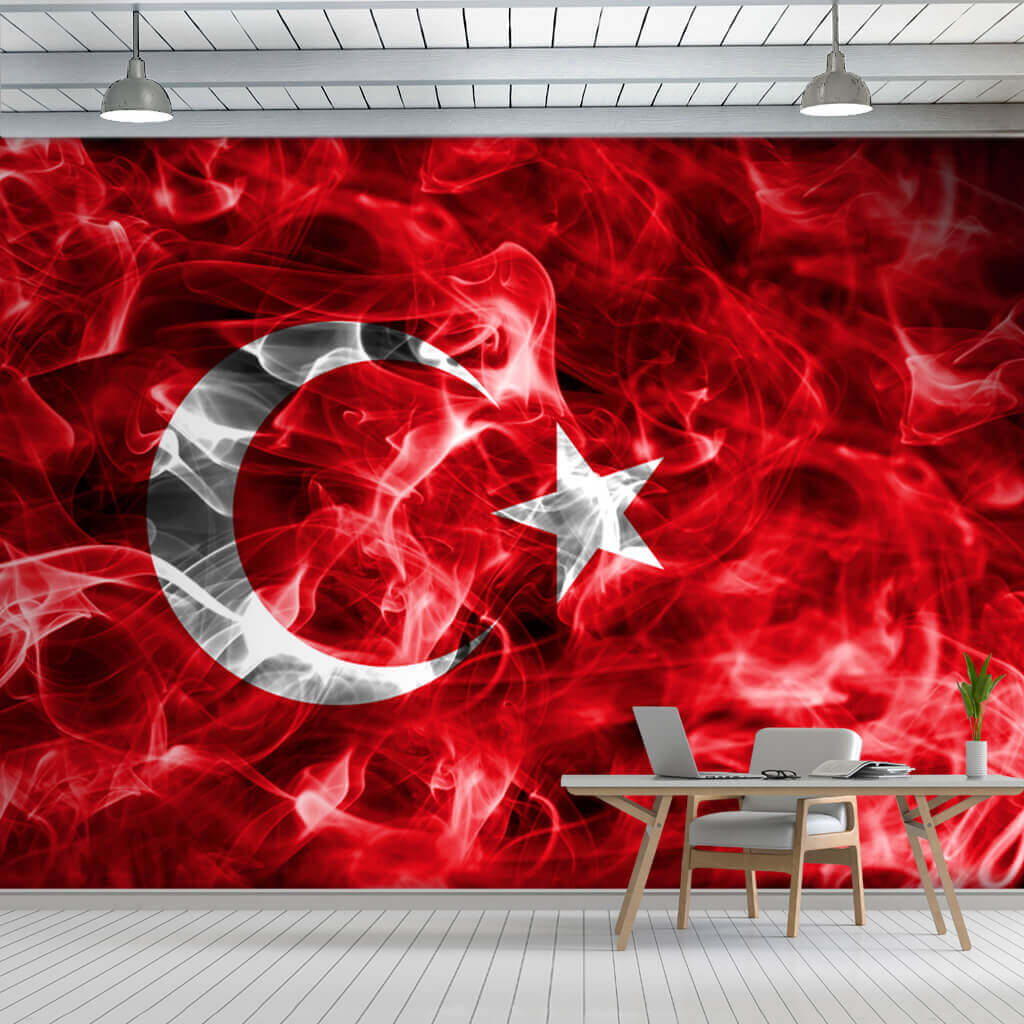 Kırmızı beyaz ay yıldızlı duman efektli Türk Bayrağı duvar kağıdı