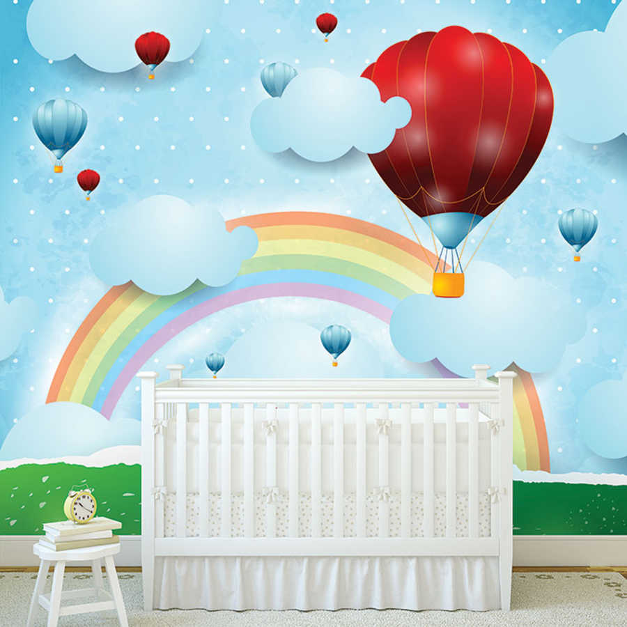 Hot air balloons in the sky with rainbow baby wall mural