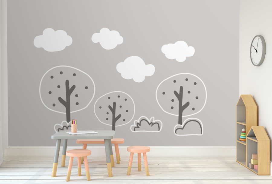 Trees orchard and clouds with soft colors baby wall mural