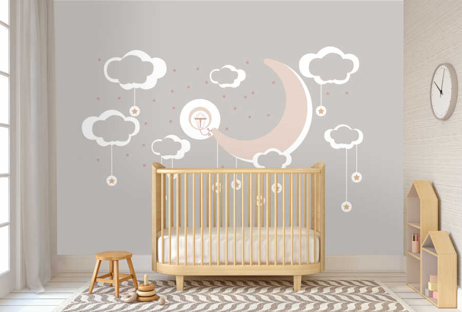 Stars hanging from the clouds at night baby room wall mural