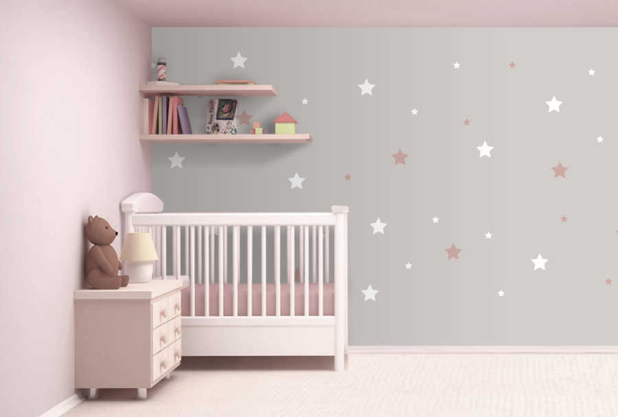 Sleep well at starry night baby girl room wall mural