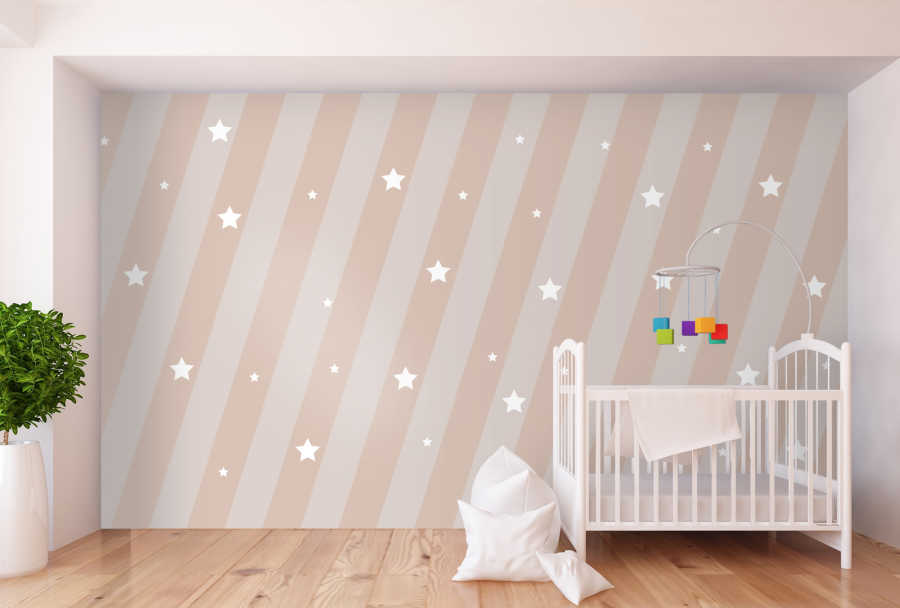 Starburst with soft colored strips baby girl room wall mural