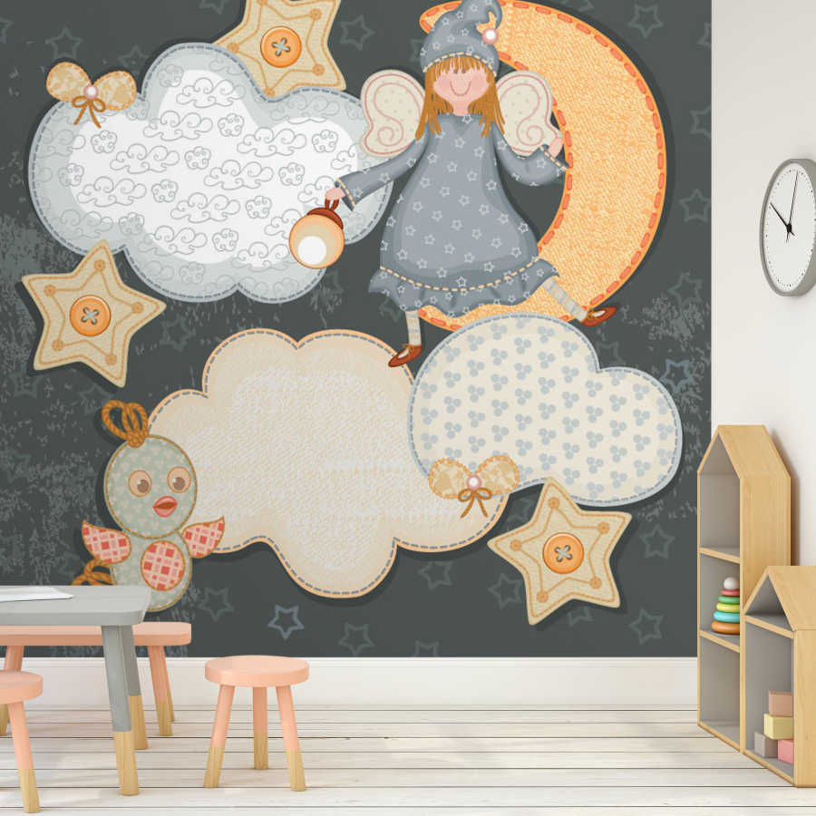 Sleeping nymph among stars moon and clouds baby wall mural