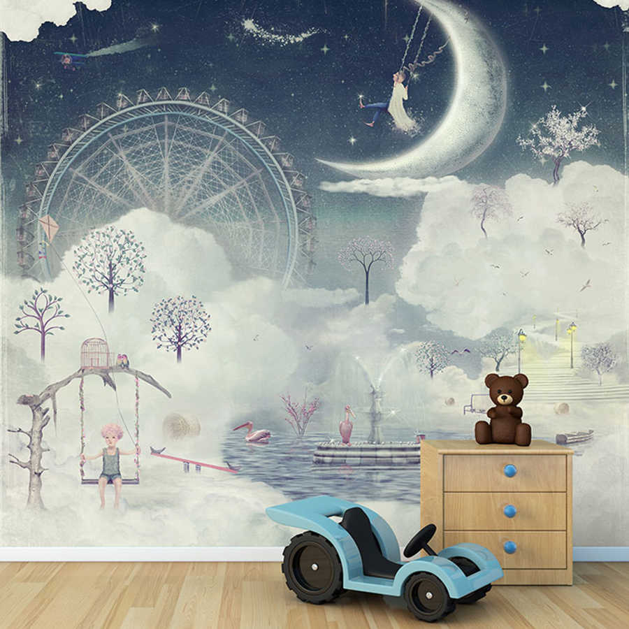 Ferris wheel swing and clouds fantasy baby room wall mural