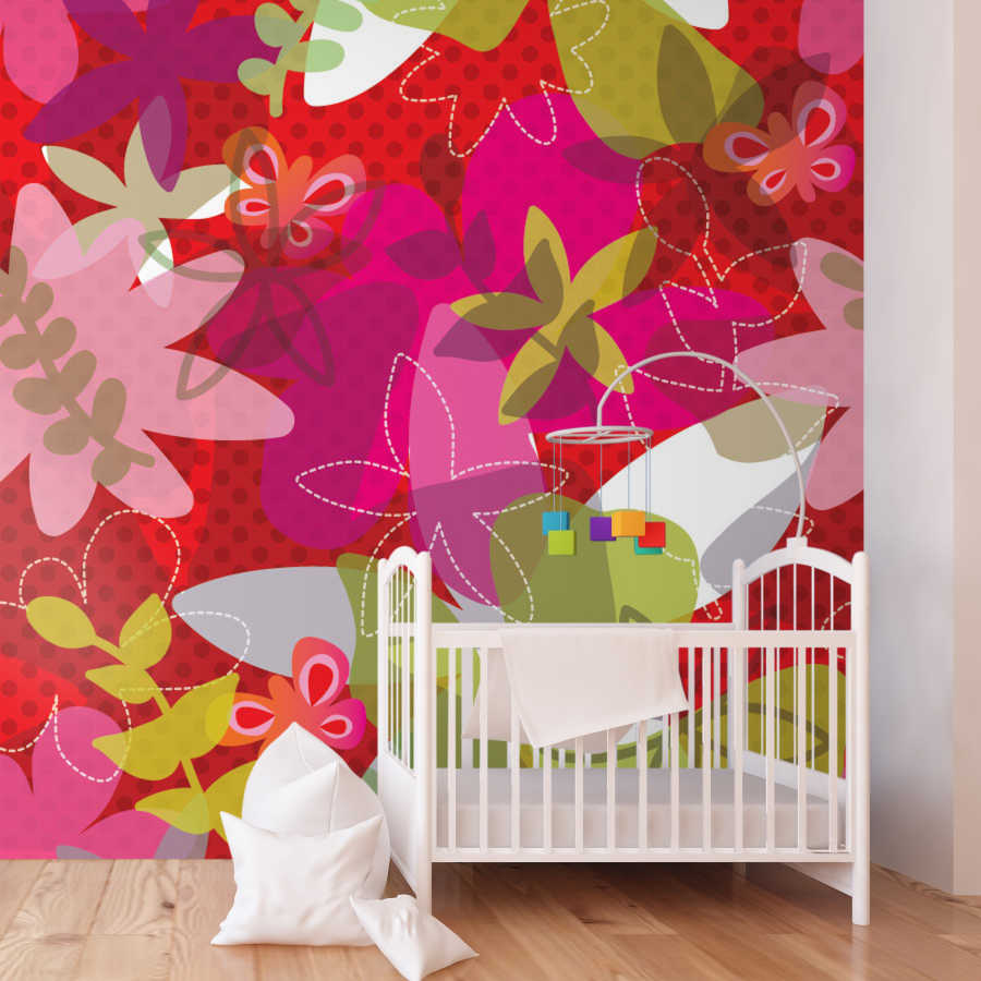 Purple red and pink colorful cute flowers baby wall mural