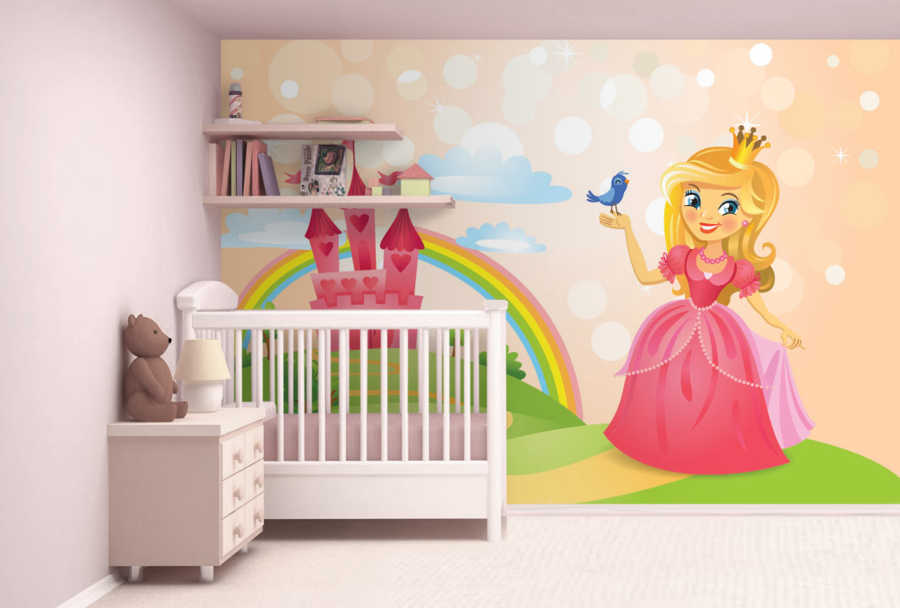 Princess Cinderella and rainbow castle baby room wall mural