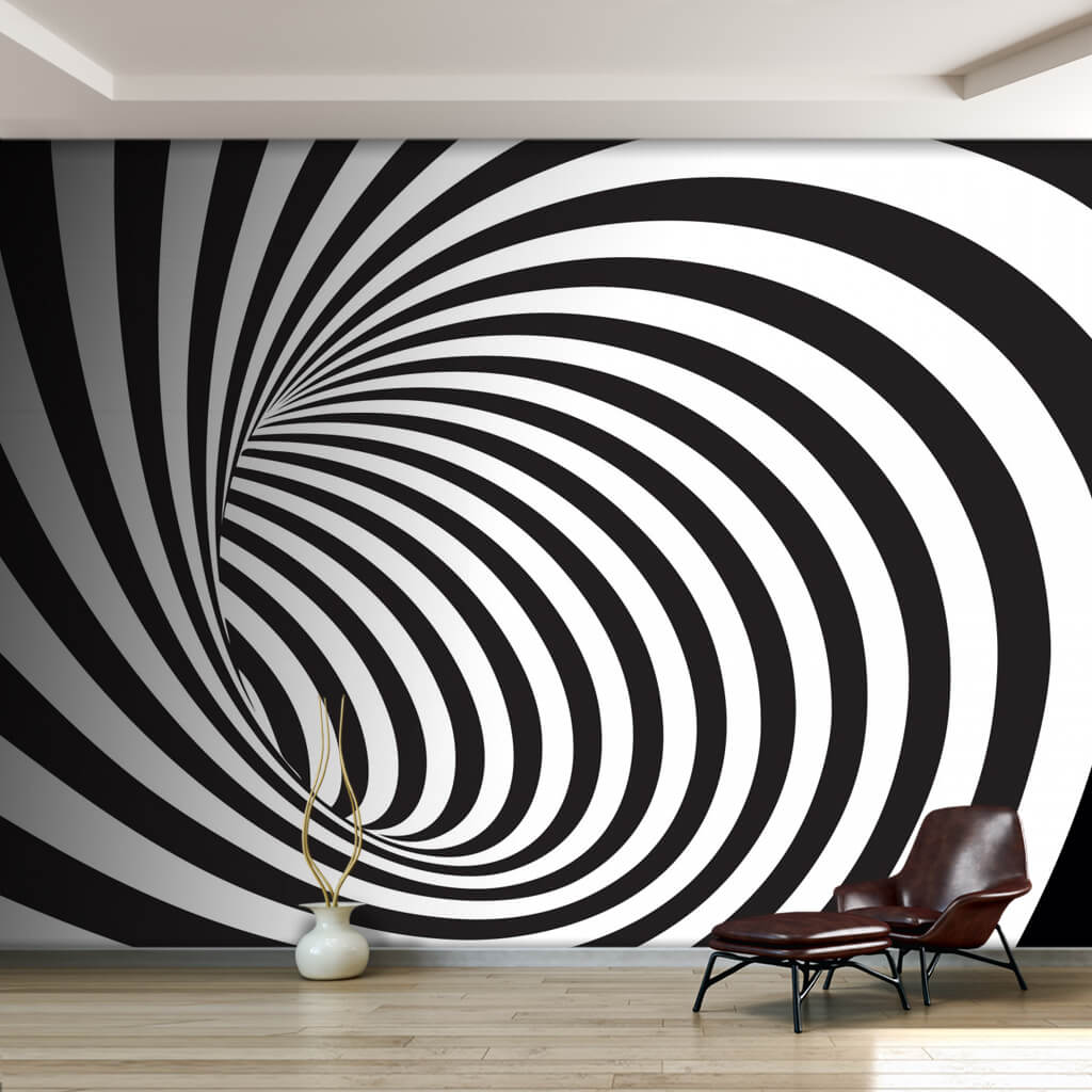 Siyah beyaz soyut girdap spiral 3 boyutlu duvar kağıdı