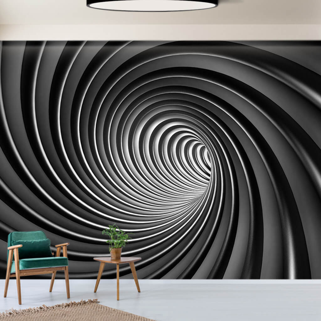 Siyah beyaz spiral çizgiler girdap 3 boyutlu duvar kağıdı