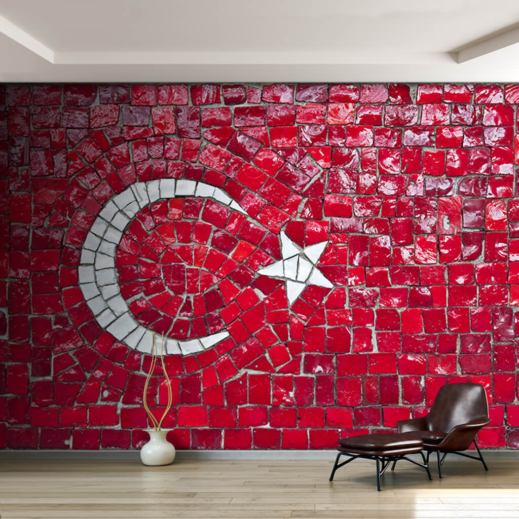 Mozaik kırmızı beyaz Türk Bayrağı Türkiye duvar kağıdı