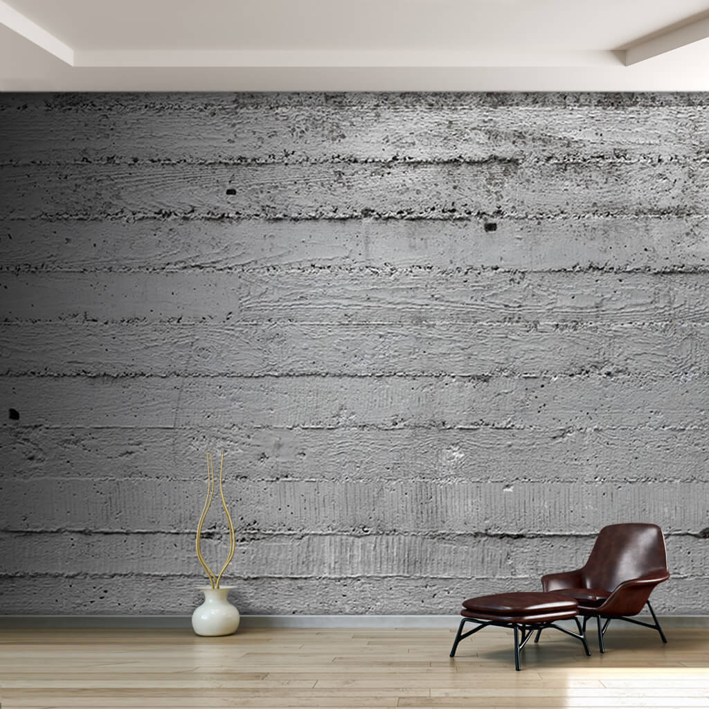 Horizontal wooden plank pattern traces in concrete wall mural