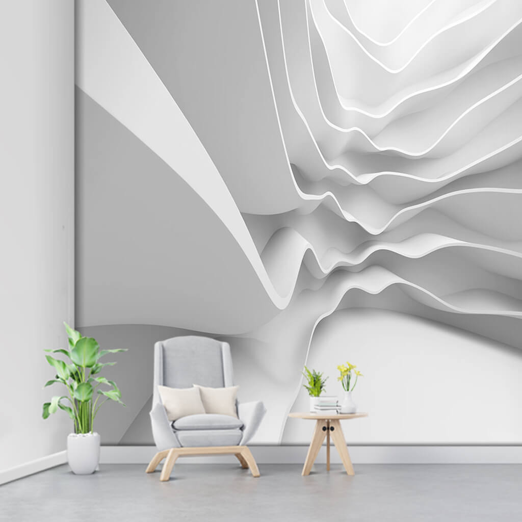 White plaster wall with wave effect 3D custom wall mural