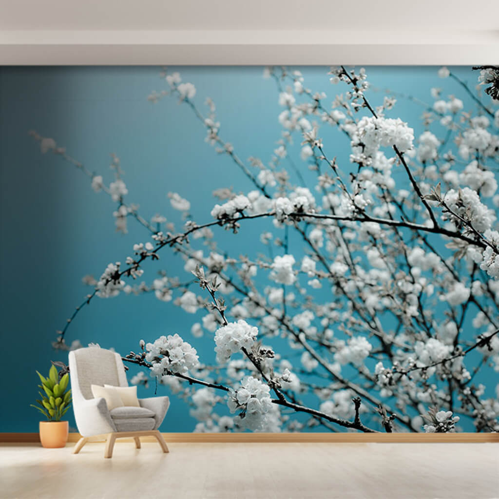 White blooming magnolia tree in spring flower wall mural