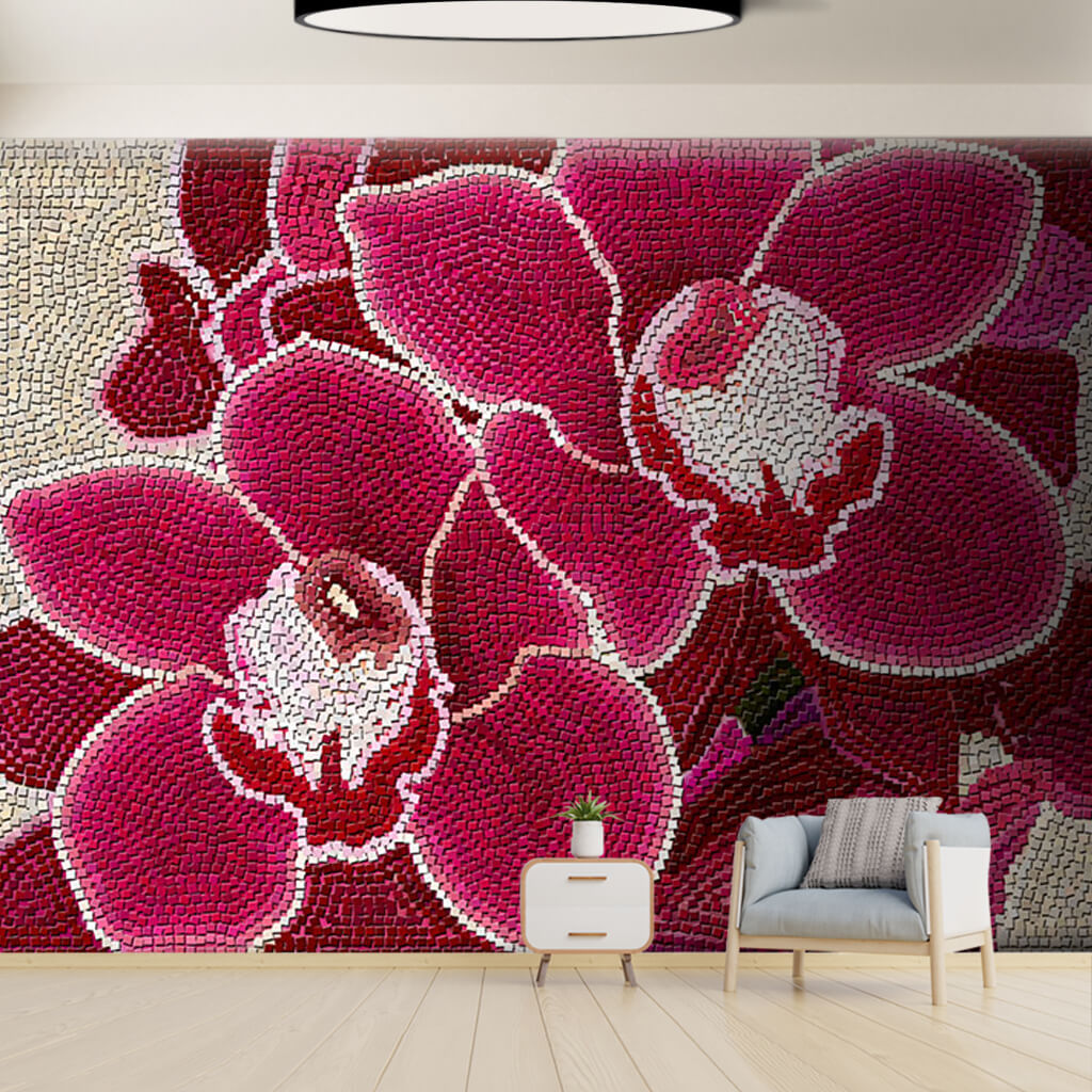 Pink water lily flowers pattern mosaic scalable wall mural