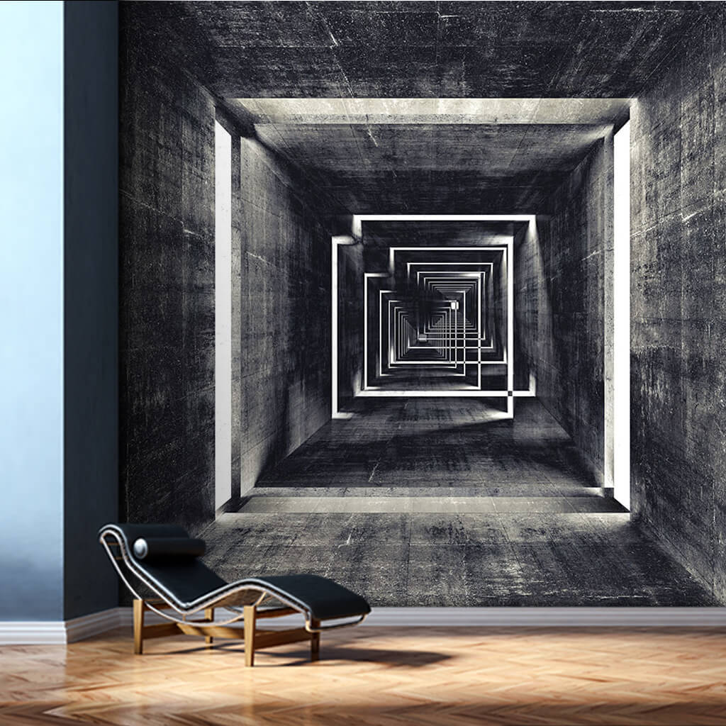 Square concrete tunnel with windows 3D custom wall mural