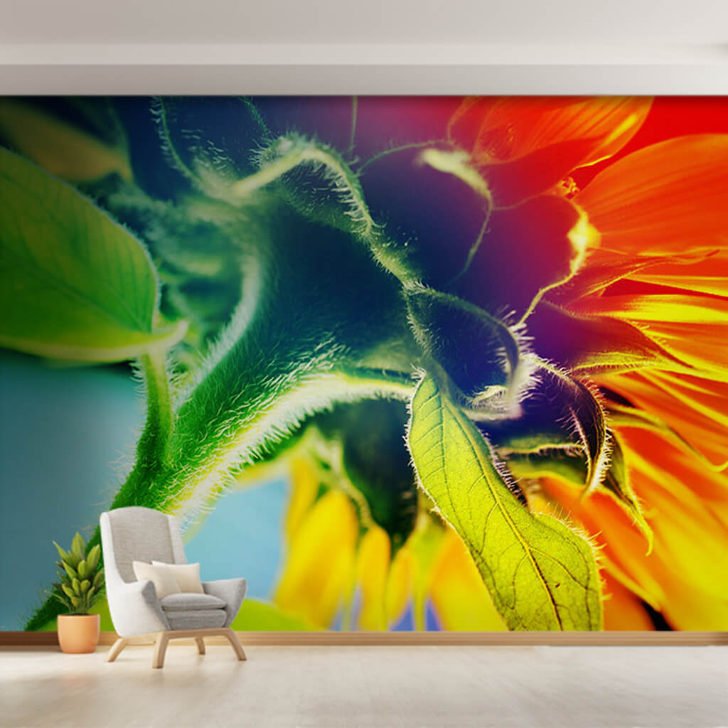 Sunflower detail section with ultraviolet colors wall mural