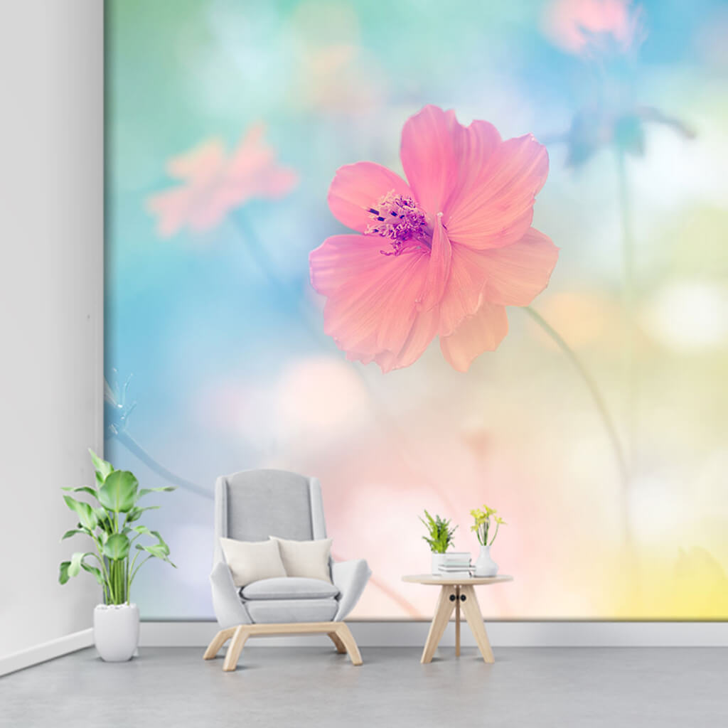 Pink flower abstract graphic illustration wall mural