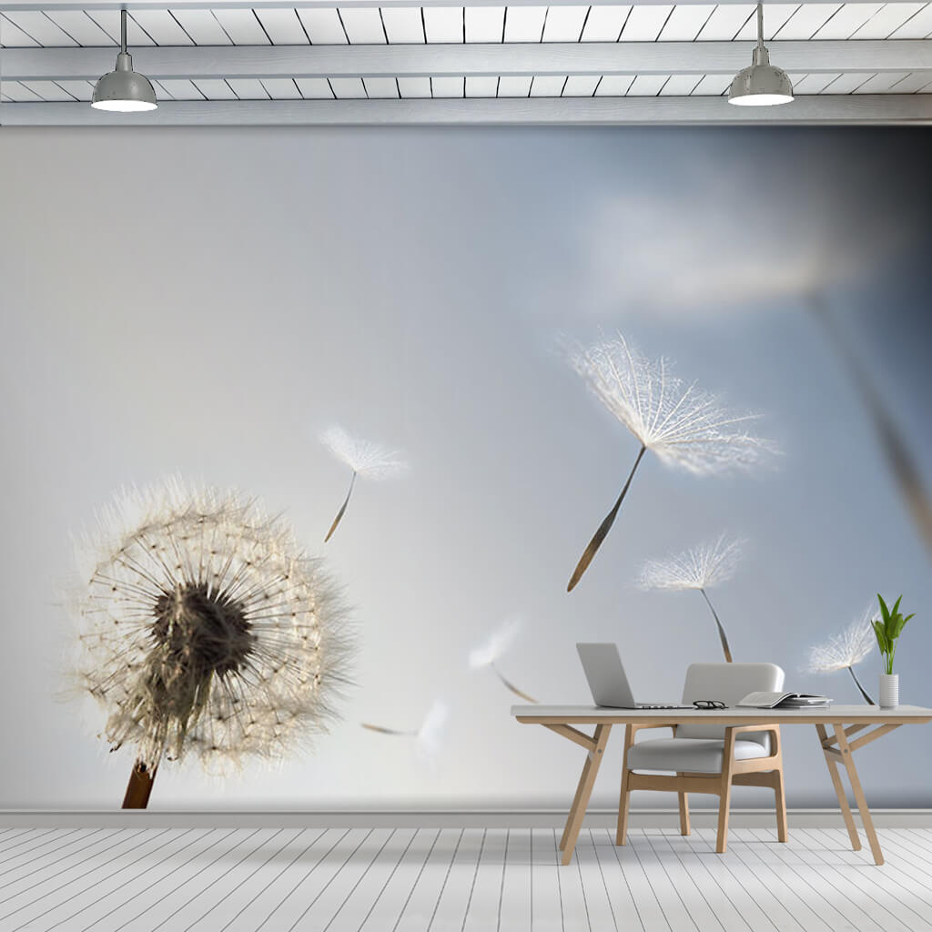 Flying dandelion seeds 3D scalable custom floral wall mural