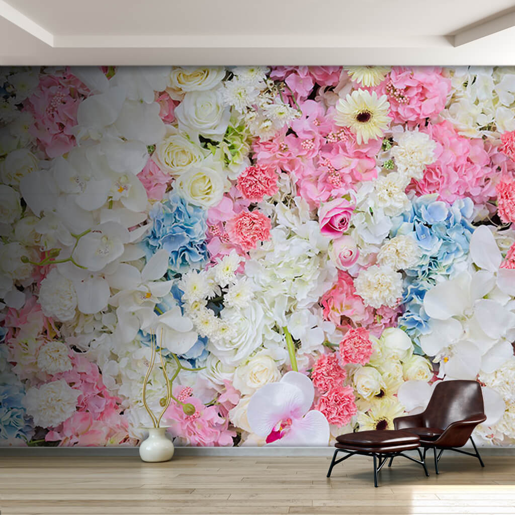 Orchid rose daffodil hydrangea colorful flowers wall mural