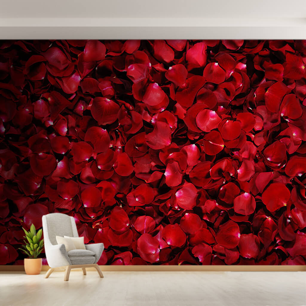 Romantic sexy love themed red rose petals custom wall mural
