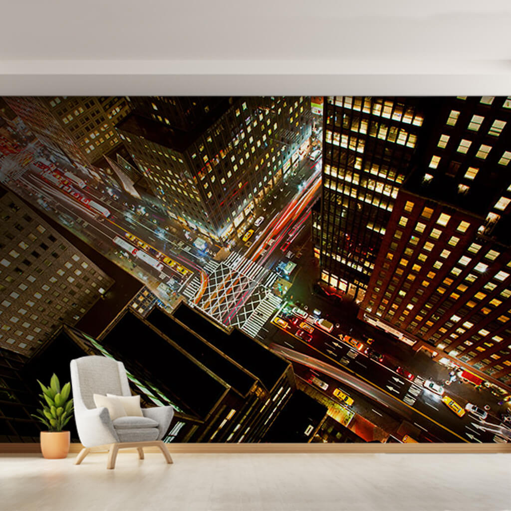 Traffic at night New York perspective wall mural