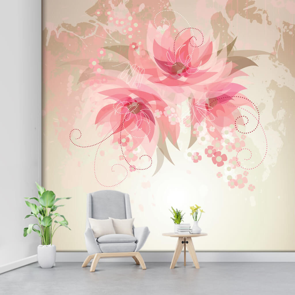 Pastel pembe soft çiçekler motifli açelya desenli duvar kağıdı