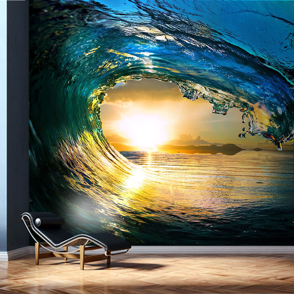 Through breaking wave tunnel sunsets and sea wall mural