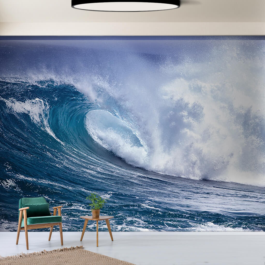 White foamy horny big sea wave tsunami custom wall mural
