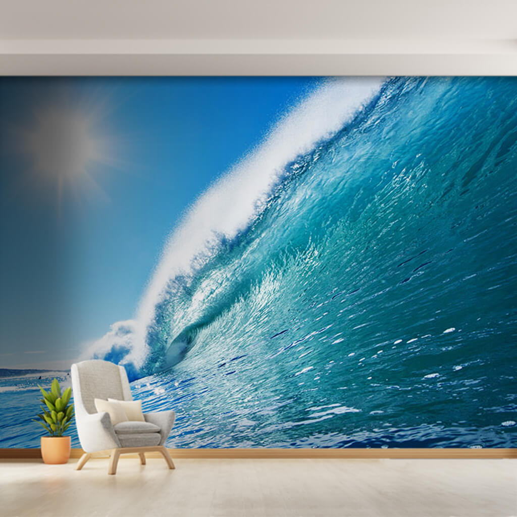 Surfing on turquoise blue ocean wave spaciousness wall mural